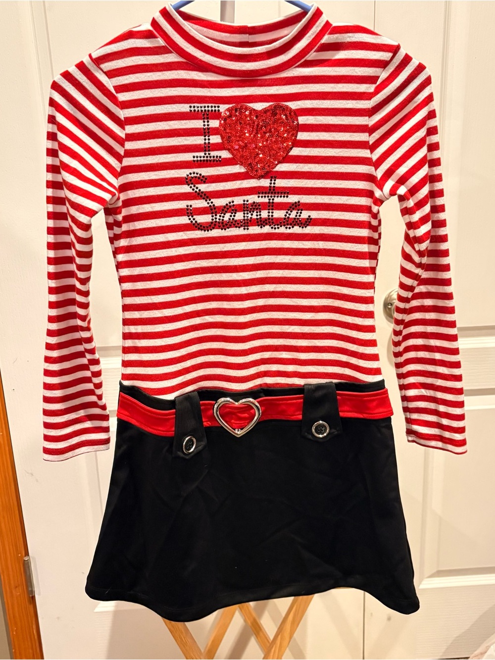 Pink & Violet Girls Christmas Dress L 10/12 I Love Santa Striped Sequin